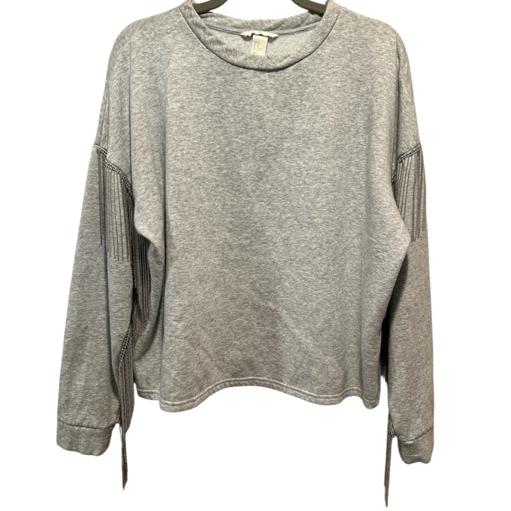 H&M Gray Ball Chain Fringe Sweatshirt NWOT Size M - Picture 3 of 9